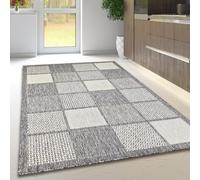 Non Slip Rug Kitchen Living Room Fat Weave Check Carpet Small Large Runner Mat (160x225cm - 5'3''x7'4''ft, Grey Checkered)