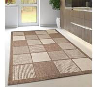 Non Slip Rug Kitchen Living Room Fat Weave Check Carpet Small Large Runner Mat (160x225cm - 5'3''x7'4''ft, Natural Brown Checkered)