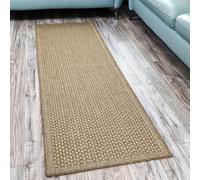 Non Slip Rug Kitchen Living Room Fat Weave Check Carpet Small Large Runner Mat (60x180cm - 2'x5'9'' ft, Natural Brown Plain)