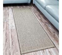 Non Slip Rug Kitchen Living Room Fat Weave Check Carpet Small Large Runner Mat (60x230cm - 2'x7'5'' ft, Taupe Brown Plain)