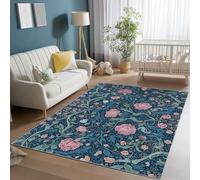 Non Slip Rug Traditional Elegant Florals Printing, Blue Pink Soft Low Pile Carpets for Living Room Office Bedroom Dining Room - 160 x 230 cm for Home Hotel Decorative Easy Care
