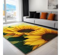 Non-Slip Rug with Durable Edge Binding, 120 x 170 cm, Super-Soft Yellow Living Room Rug, Washable Low-Pile Carpet for the Bedroom with an Delicate Floral Sunflower Pattern