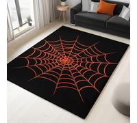 Non-Slip Rug with Durable Edge Binding, 140 x 200 cm, Super-Soft Black Living Room Rug, Washable Low-Pile Carpet for the Bedroom with an Minimalism Lines Red Spider Web Pattern