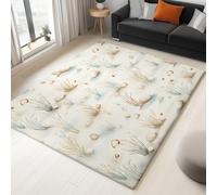 Non-Slip Rug with Durable Edge Binding, 140 x 200 cm, Super-Soft Cream Living Room Rug, Washable Low-Pile Carpet for the Bedroom with an Cute Coastal Shells Pattern