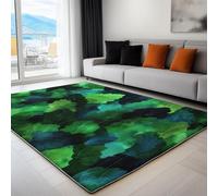 Non-Slip Rug with Durable Edge Binding, 140 x 200 cm, Super-Soft Green Living Room Rug, Washable Low-Pile Carpet for the Bedroom with an Abstract Plant Texture Pattern
