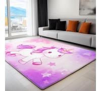Non-Slip Rug with Durable Edge Binding, 140 x 200 cm, Super-Soft Light Purple Living Room Rug, Washable Low-Pile Carpet for the Bedroom with an Cartoon Animals Unicorn Stars Pattern