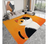Non-Slip Rug with Durable Edge Binding 140 x 200 cm, Super-Soft Orange Low-Pile Carpet with an Minimalism Cartoon Animals Cats Pattern - Washable for the Living Room or Bedroom