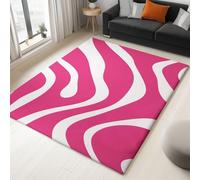 Non-Slip Rug with Durable Edge Binding, 140 x 200 cm, Super-Soft Pink Living Room Rug, Washable Low-Pile Carpet for the Bedroom with an Minimalism Waves Modern Pattern