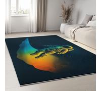 Non-Slip Rug with Durable Edge Binding, 160 x 230 cm, Super-Soft Black Living Room Rug, Washable Low-Pile Carpet for the Bedroom with an Space Astronaut Moon Pattern