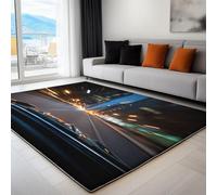 Non-Slip Rug with Durable Edge Binding, 160 x 230 cm, Super-Soft Black Living Room Rug, Washable Low-Pile Carpet for the Bedroom with an Surrealism City New York Pattern