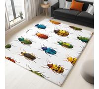Non-Slip Rug with Durable Edge Binding 160 x 230 cm, Super-Soft Cream Low-Pile Carpet with an Minimalism Animal Colorful Beetle Pattern - Washable for the Living Room or Bedroom