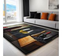 Non-Slip Rug with Durable Edge Binding, 160 x 230 cm, Super-Soft Dark Gray Living Room Rug, Washable Low-Pile Carpet for the Bedroom with an Surrealism Rustic Red Wine Pattern