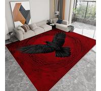 Non-Slip Rug with Durable Edge Binding 160 x 230 cm, Super-Soft Dark Red Low-Pile Carpet with an Exquisite Mysterious Animals Crows Pattern - Washable for the Living Room or Bedroom