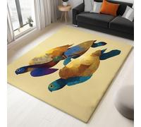 Non-Slip Rug with Durable Edge Binding 160 x 230 cm Super-Soft Light Yellow Living Room Rug, Washable Low-Pile Carpet for the Bedroom with an Vintage Minimalism Animal Turtle Pattern