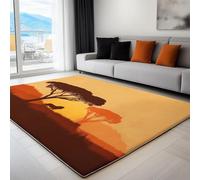 Non-Slip Rug with Durable Edge Binding, 160 x 230 cm, Super-Soft Orange Living Room Rug, Washable Low-Pile Carpet for the Bedroom with an Minimalism African Grasslands Animals Lions Pattern