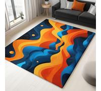 Non-Slip Rug with Durable Edge Binding, 160 x 230 cm, Super-Soft Orange Living Room Rug, Washable Low-Pile Carpet for the Bedroom with an Fantasy Mysterious Waves Pattern