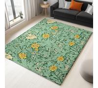Non-Slip Rug with Durable Edge Binding, 160 x 230 cm, Super-Soft Sage Green Living Room Rug, Washable Low-Pile Carpet for the Bedroom with an Retro Flowers Artistic Pattern