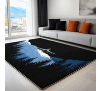 Non-Slip Rug with Durable Edge Binding, 180 x 240 cm, Super-Soft Black Living Room Rug, Washable Low-Pile Carpet for the Bedroom with an Minimalism Fighter Jet Mountains Pattern