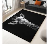 Non-Slip Rug with Durable Edge Binding 180 x 240 cm Super-Soft Black Living Room Rug, Washable Low-Pile Carpet for the Bedroom with an Minimalism Animal Giraffe Pattern