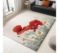 Non-Slip Rug with Durable Edge Binding, 180 x 240 cm, Super-Soft Cream Living Room Rug, Washable Low-Pile Carpet for the Bedroom with an Exquisite Retro Red Flowers Pattern