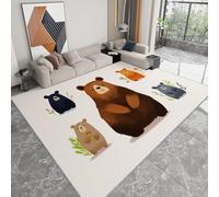 Non-Slip Rug with Durable Edge Binding 180 x 240 cm, Super-Soft Cream Low-Pile Carpet with an Cute Animal Bear Pattern - Washable for the Living Room or Bedroom