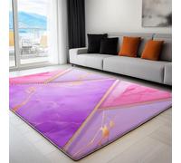 Non-Slip Rug with Durable Edge Binding, 180 x 240 cm, Super-Soft Light Purple Living Room Rug, Washable Low-Pile Carpet for the Bedroom with an Marble Geometry Triangles Pattern