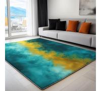 Non-Slip Rug with Durable Edge Binding, 180 x 240 cm, Super-Soft Teal Living Room Rug, Washable Low-Pile Carpet for the Bedroom with an Elegant Modern Golden Texture Pattern