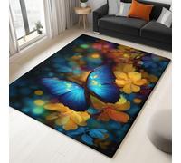 Non-Slip Rug with Durable Edge Binding 60 x 120 cm Super-Soft Blue Living Room Rug, Washable Low-Pile Carpet for the Bedroom with an Fantasy Floral Animal Butterfly Pattern