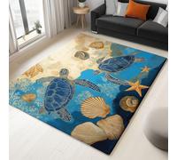 Non-Slip Rug with Durable Edge Binding, 60 x 120 cm, Super-Soft Dark Blue Living Room Rug, Washable Low-Pile Carpet for the Bedroom with an Retro Elegance Coastal Animal Pattern