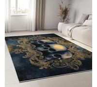 Non-Slip Rug with Durable Edge Binding, 60 x 120 cm, Super-Soft Dark Gray Living Room Rug, Washable Low-Pile Carpet for the Bedroom with an Exquisite Gothic Skull Pattern
