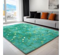 Non-Slip Rug with Durable Edge Binding, 60 x 120 cm, Super-Soft Light Green Living Room Rug, Washable Low-Pile Carpet for the Bedroom with an Surrealist Exquisite Floral Pattern