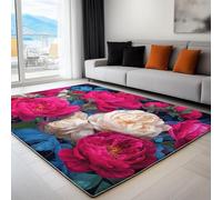 Non-Slip Rug with Durable Edge Binding, 60 x 120 cm, Super-Soft Magenta Living Room Rug, Washable Low-Pile Carpet for the Bedroom with an Exquisite Elegant Flowers Pattern