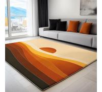 Non-Slip Rug with Durable Edge Binding, 60 x 120 cm, Super-Soft Orange Yellow Living Room Rug, Washable Low-Pile Carpet for the Bedroom with an Minimalism Sun Waves Pattern