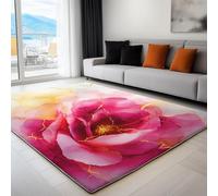 Non-Slip Rug with Durable Edge Binding, 60 x 120 cm, Super-Soft Pink Living Room Rug, Washable Low-Pile Carpet for the Bedroom with an Elegant Watercolour Floral Roses Pattern
