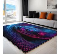 Non-Slip Rug with Durable Edge Binding, 60 x 120 cm, Super-Soft Purple Living Room Rug, Washable Low-Pile Carpet for the Bedroom with an Surrealism Animals Black Python Pattern
