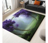 Non-Slip Rug with Durable Edge Binding 60 x 120 cm, Super Soft Purple Low Pile Fantasy Flowers Lilac Rug - Washable Carpet for the Living Room Kitchen Bedroom Kids Room Home Decor