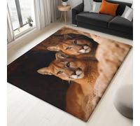 Non-Slip Rug with Durable Edge Binding 60 x 120 cm, Super-Soft Tan Low-Pile Carpet with an Surrealism Realistic Animal Lion Pattern - Washable for the Living Room or Bedroom
