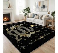 Non-Slip Rug with Durable Edge Binding 60 x 90 cm, Super Soft Black Low Pile Hand-Painted Animated Objects Snakes Moon Rug - Washable Carpet for the Living Room Kitchen Bedroom Kids Room Home Decor