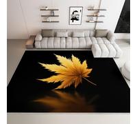Non-Slip Rug with Durable Edge Binding 80 x 150 cm, Super-Soft Black Low-Pile Carpet with an Elegant Minimalist Gold Leaves Pattern - Washable for the Living Room or Bedroom