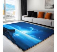 Non-Slip Rug with Durable Edge Binding, 80 x 150 cm, Super-Soft Blue Living Room Rug, Washable Low-Pile Carpet for the Bedroom with an Fantasy Galaxy Planet Pattern