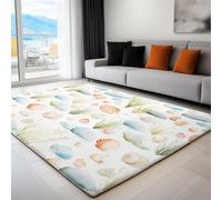 Non-Slip Rug with Durable Edge Binding, 80 x 150 cm, Super-Soft Cream Living Room Rug, Washable Low-Pile Carpet for the Bedroom with an Elegant Ocean Shell Pattern