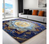 Non-Slip Rug with Durable Edge Binding, 80 x 150 cm, Super-Soft Dark Blue Living Room Rug, Washable Low-Pile Carpet for the Bedroom with an Surrealism Flowers Lotus Pattern