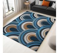 Non-Slip Rug with Durable Edge Binding, 80 x 150 cm, Super-Soft Dark Blue Living Room Rug, Washable Low-Pile Carpet for the Bedroom with an Minimalism Artistic Semicircle Pattern
