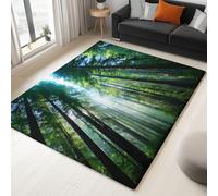 Non-Slip Rug with Durable Edge Binding 80 x 150 cm, Super-Soft Green Low-Pile Carpet with an Surrealism Forest Nature Pattern - Washable for the Living Room or Bedroom