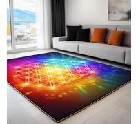 Non-Slip Rug with Durable Edge Binding, 80 x 150 cm, Super-Soft Multicolor Living Room Rug, Washable Low-Pile Carpet for the Bedroom with an Delicate Geometric Flower Of Life Pattern