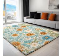 Non-Slip Rug with Durable Edge Binding, 80 x 150 cm, Super-Soft Teal Living Room Rug, Washable Low-Pile Carpet for the Bedroom with an Exquisite Floral Rustic Artistic Sense Pattern