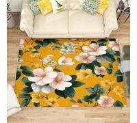 Non Slip Rugs for Living Room Bedroom 120x180 cm, Washable Stain Resistant Low Pile Orange Color Large Carpet, Soft Fade Resistant Flourishing Floral Pattern Area Rugs Home Office Decor