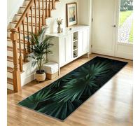 Non Slip Runner Rugs 80x300 cm, Dark Green Plants Palm Leaves Machine Washable Kitchen Carpet Runner, Tropical Leaves Photography Low Pile Non Shedding Rug for Bedroom Laundry Entryway Hall Bedroom