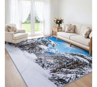 Non Slip Rustic Snowy Mountains Forest Pine Tree Rug 160x230 cm Carpet | Realistic Nature Rug Living Room, Washable Anti Slip Frost White Carpet for Kids Room Nursery, Dorm Home Decor