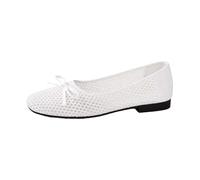 Non Slip Shoes Effortless Everyday's Casual Shoes with Elegant Bow Perforated Toe Flat Slip On Square Toe Comfort White